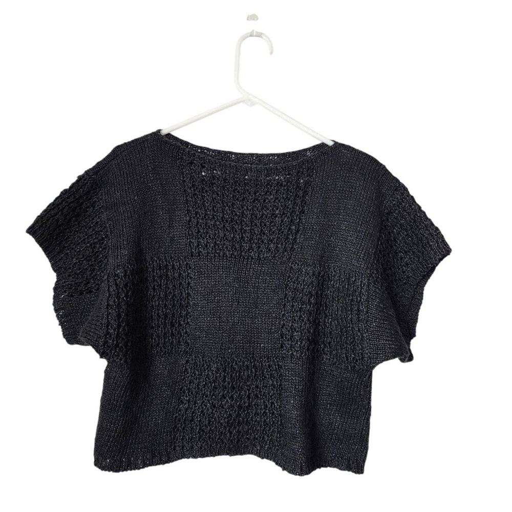 VINTAGE Knit cropped‎ sweater top batwing extured patchwork shirt in black